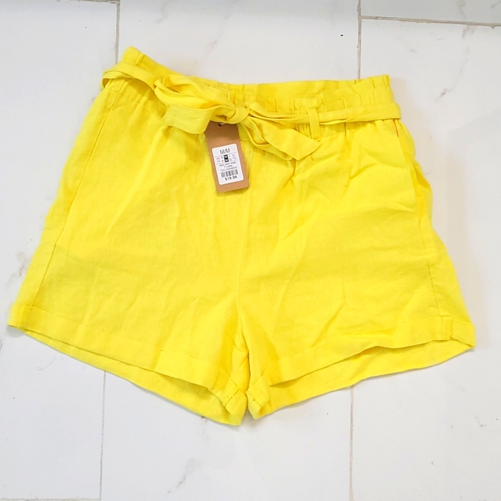 Yellow Linen Shorts